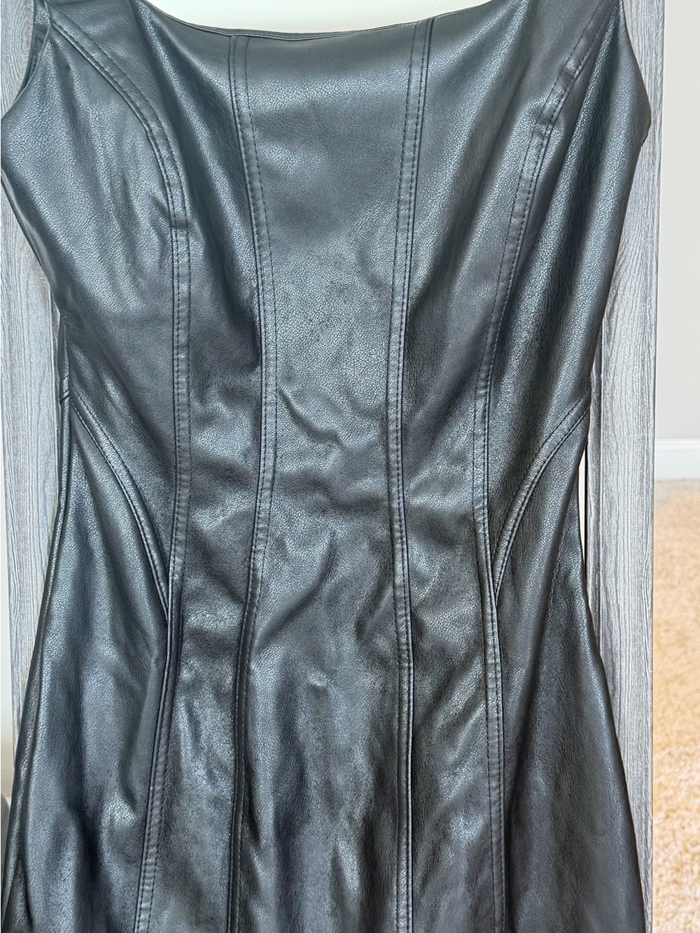 Haute Monde Black Faux Leather Paneled Mini Dress